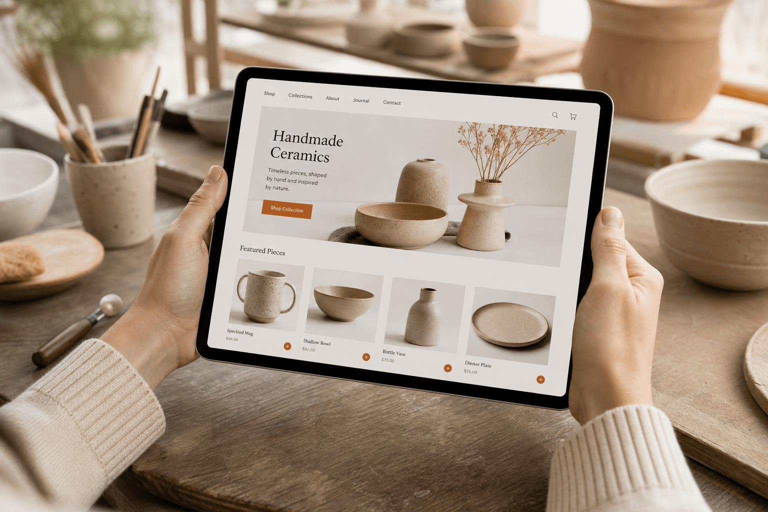Boutique Atelier de Sierne sur tablette, atelier de céramique